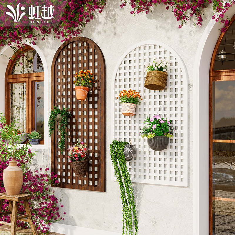 虹越防腐木网格花园围栏白色栅栏户外爬藤架实木篱笆隔断庭院护栏