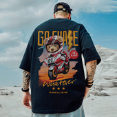 胖子男装 美式 加肥加大半袖 T恤潮流大码 机车小熊短袖 宽松嘻哈夏季