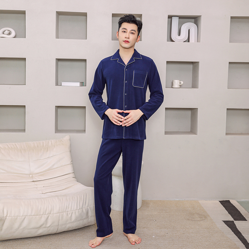 帝日斯诺男双面绒翻领家居服柔软