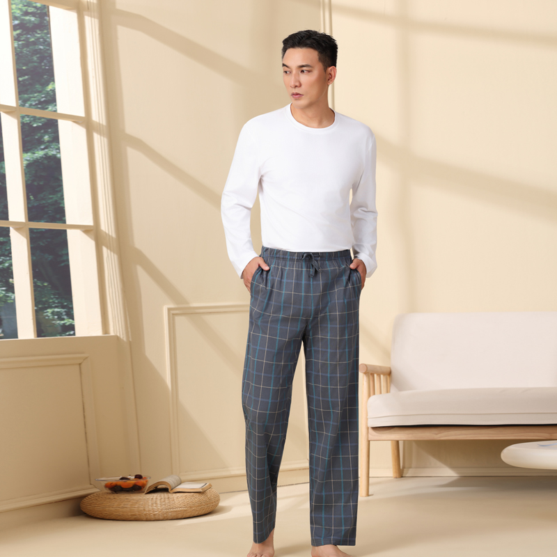 帝日斯诺男士全棉抗菌格子休闲裤