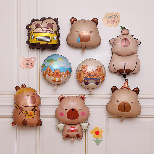 capybara水豚卡皮巴拉飘空氦气球铝膜儿童生日装饰派对布置背景墙