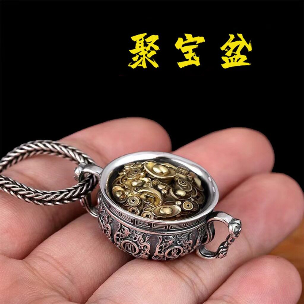复古民族风个性时尚潮流聚宝盆项链男百搭做旧工艺创意吊坠