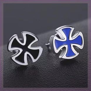 潮日韩版 铁合金珐琅耳饰 个性 耳钉单只黑色女韩国时尚 简 925银男士