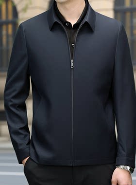 利格朗男士翻领拉链桑蚕丝夹克春季商务休闲薄款中年爸爸装外套