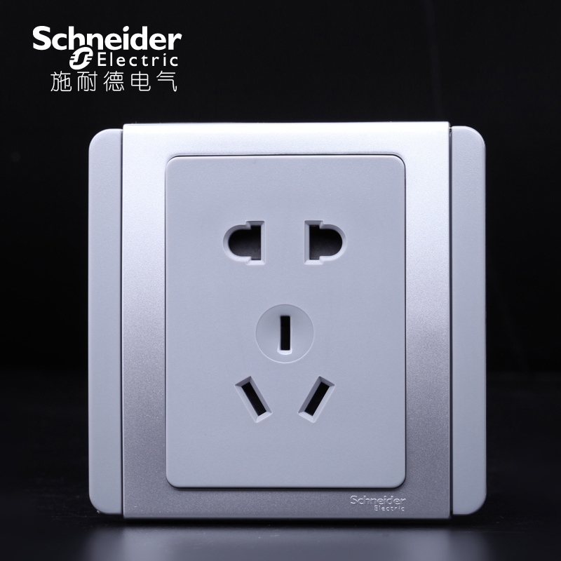 施耐德开关插座e3000都会银灰五孔插一二三四单双控联led开关