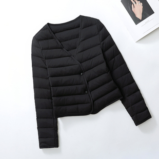 鹅绒轻薄羽绒服女小个子内胆新款修身短款V领内外叠穿排骨外套