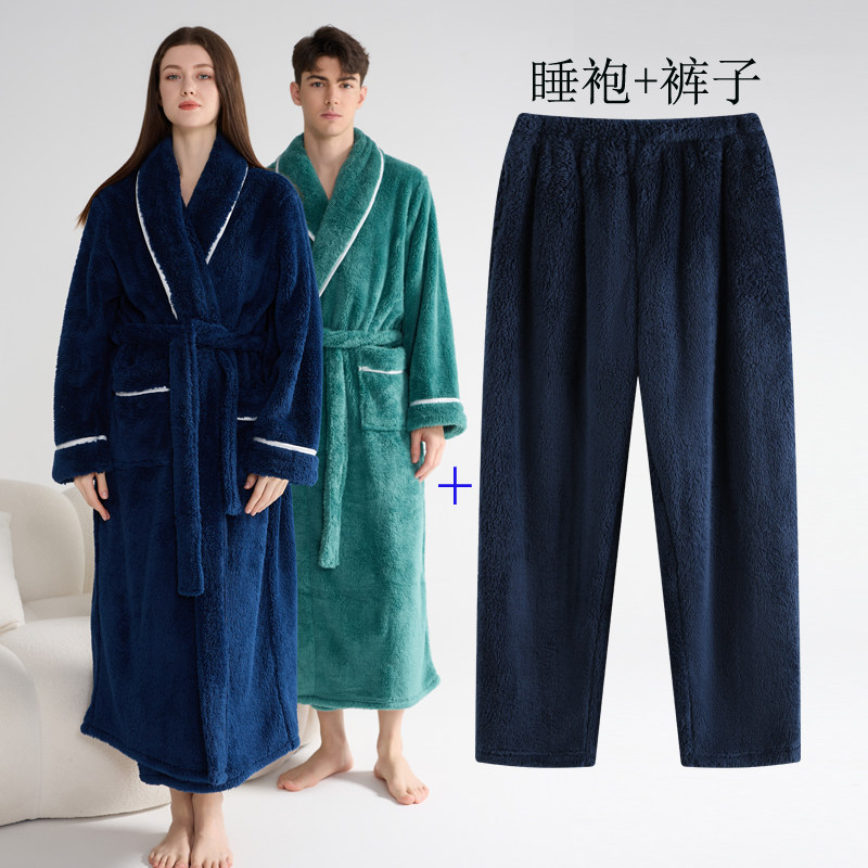 绒睡衣套装男士春秋加长款冬季加厚睡袍女冬双面加绒浴袍保暖裤袍,女士内衣/男士内衣/家居服,睡衣/家居服套装,淘宝优惠券,粉丝福利购,淘宝优惠卷