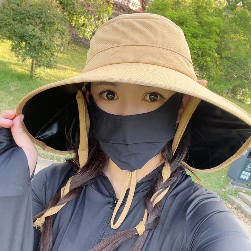 遮阳帽女夏户外遮脸帽黑胶防紫外线骑车防晒大檐百搭太阳帽渔夫帽