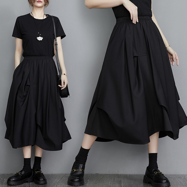 KM12312#夏季新款不规则捏褶时尚设计感半身裙