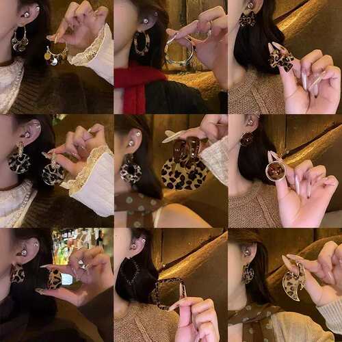 银针树脂几何豹纹耳钉复古美拉德气质耳环轻奢高级感优雅耳饰