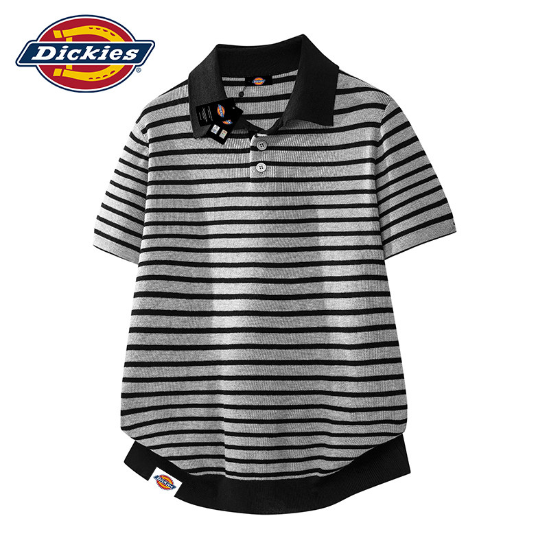 Dickies帝酷适莱赛尔短袖t恤男士夏季2026新款条纹撞色针织polo衫