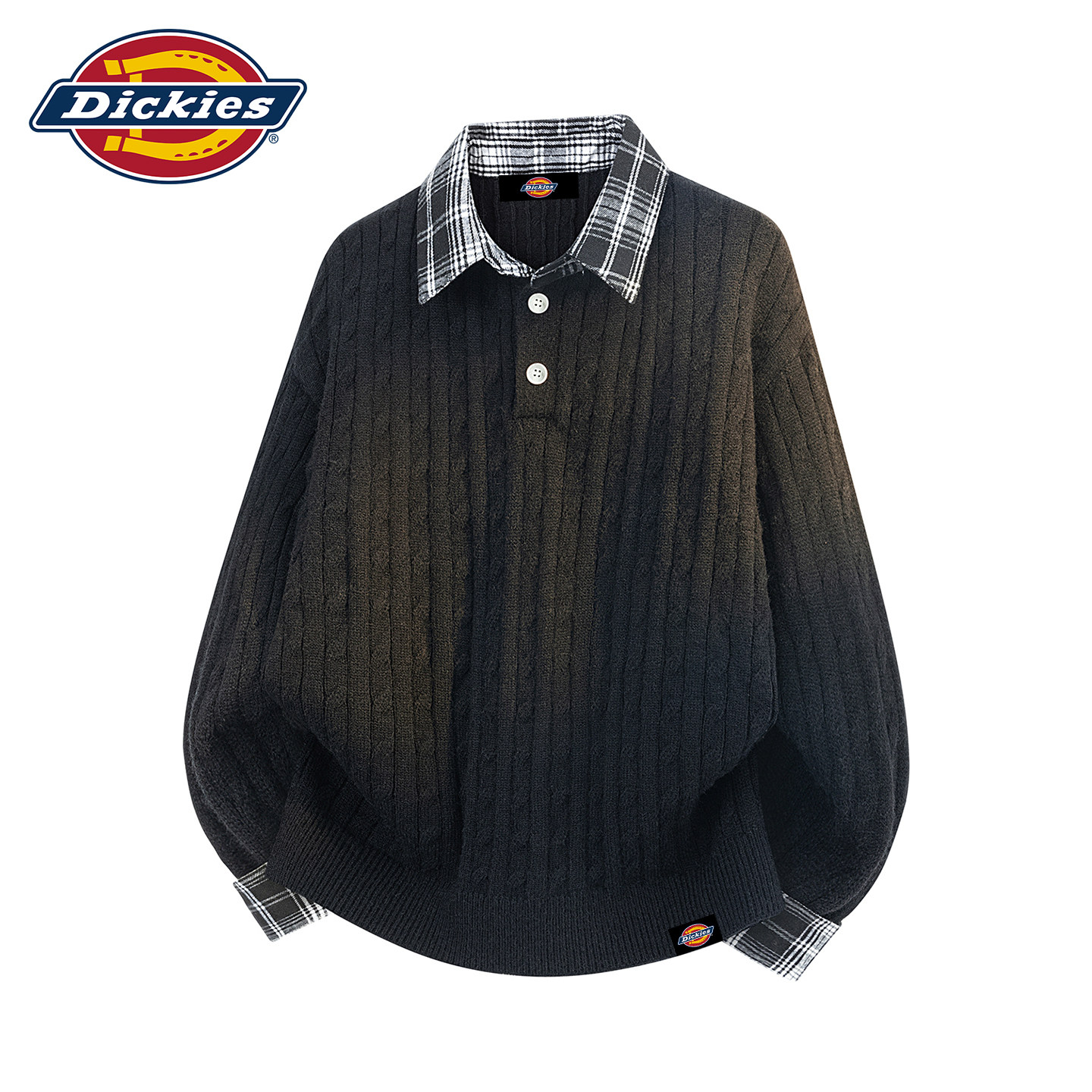 Dickies衬衫格子领假两件毛衣男