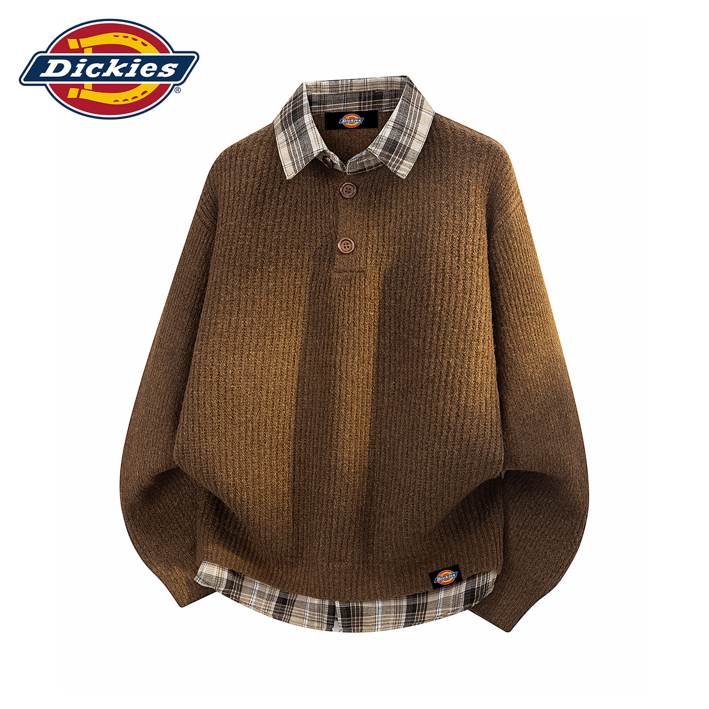 Dickies假两件格子毛衣针织上衣