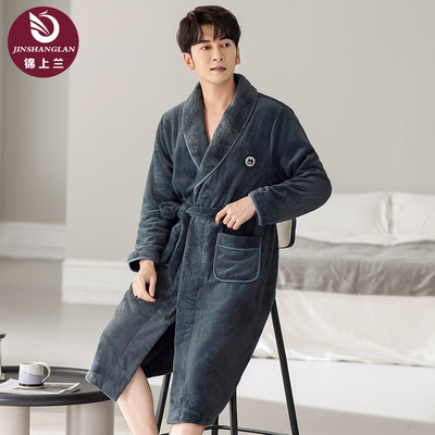 珊瑚绒睡袍男秋冬款季2024