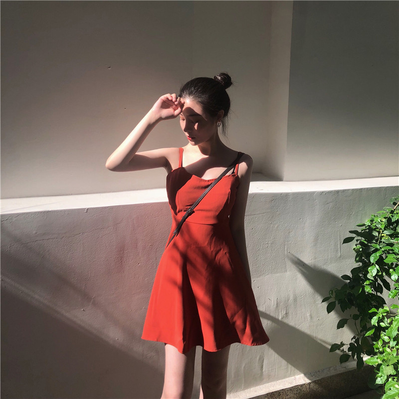 ¸Ûζ¸´¹Å´¿É«¸ßÑü´òµ×µõ´øÈ¹2018пîÏļ¾Öг¤¿îÐÞÉíÁ¬ÒÂȹŮ