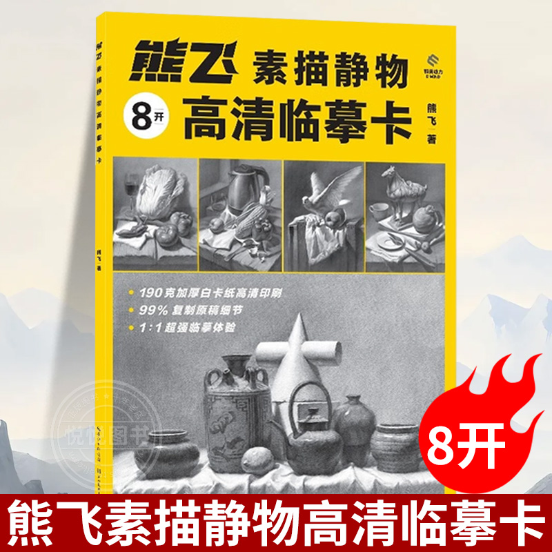 熊飞素描静物高清临摹卡 8开 成人初学者素描速写绘画技法 收录40幅近距离临摹卡片 结构明暗照片临摹画册画集 绘画入门书籍正版