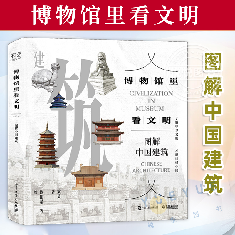 【2024正版新书】 博物馆里看文明 图解中国建筑 梁昊 历史背景建筑特点细部结构手绘科普读物 良渚遗址 故宫 应县木塔 敦煌莫高窟