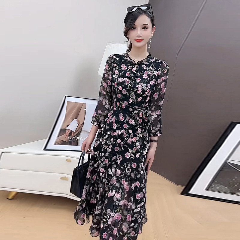 复古A字裙花色显瘦减龄