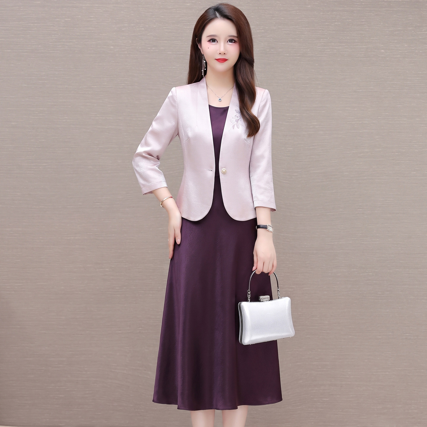 优雅风修身显瘦礼服两件套女