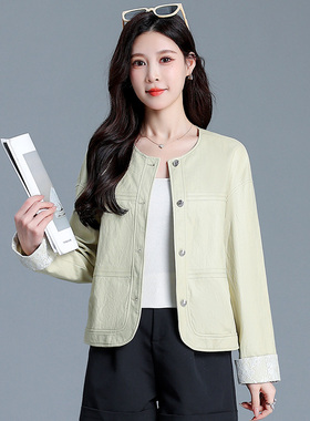 时尚显白黄色PU皮外套女2025新款百搭宽松休闲上衣园领短外套潮