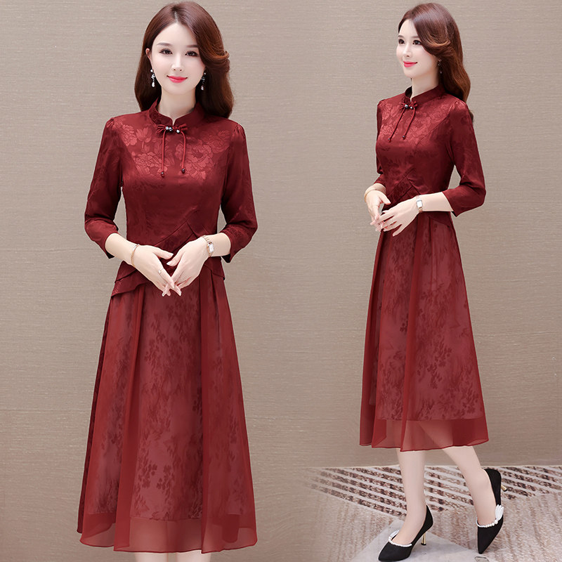 2023秋季新款民国风复古改良版旗袍连衣裙气质减龄显瘦遮肚裙子潮