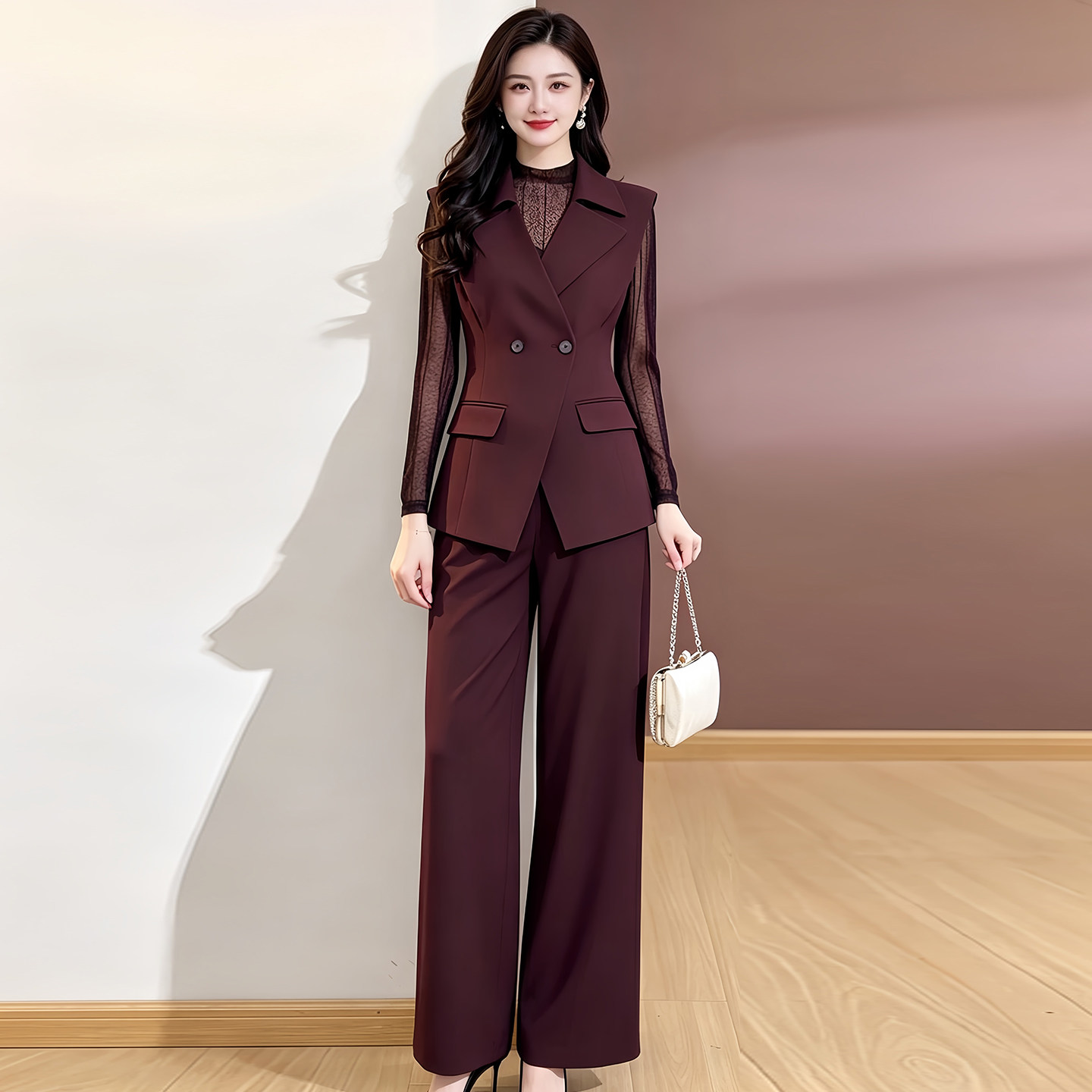 御姐风减龄显瘦三件套裙裤女