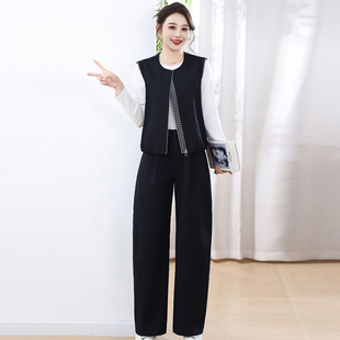 时尚休闲风减龄套装女2026春秋季新款修身收腰显瘦弯刀裤三件套潮