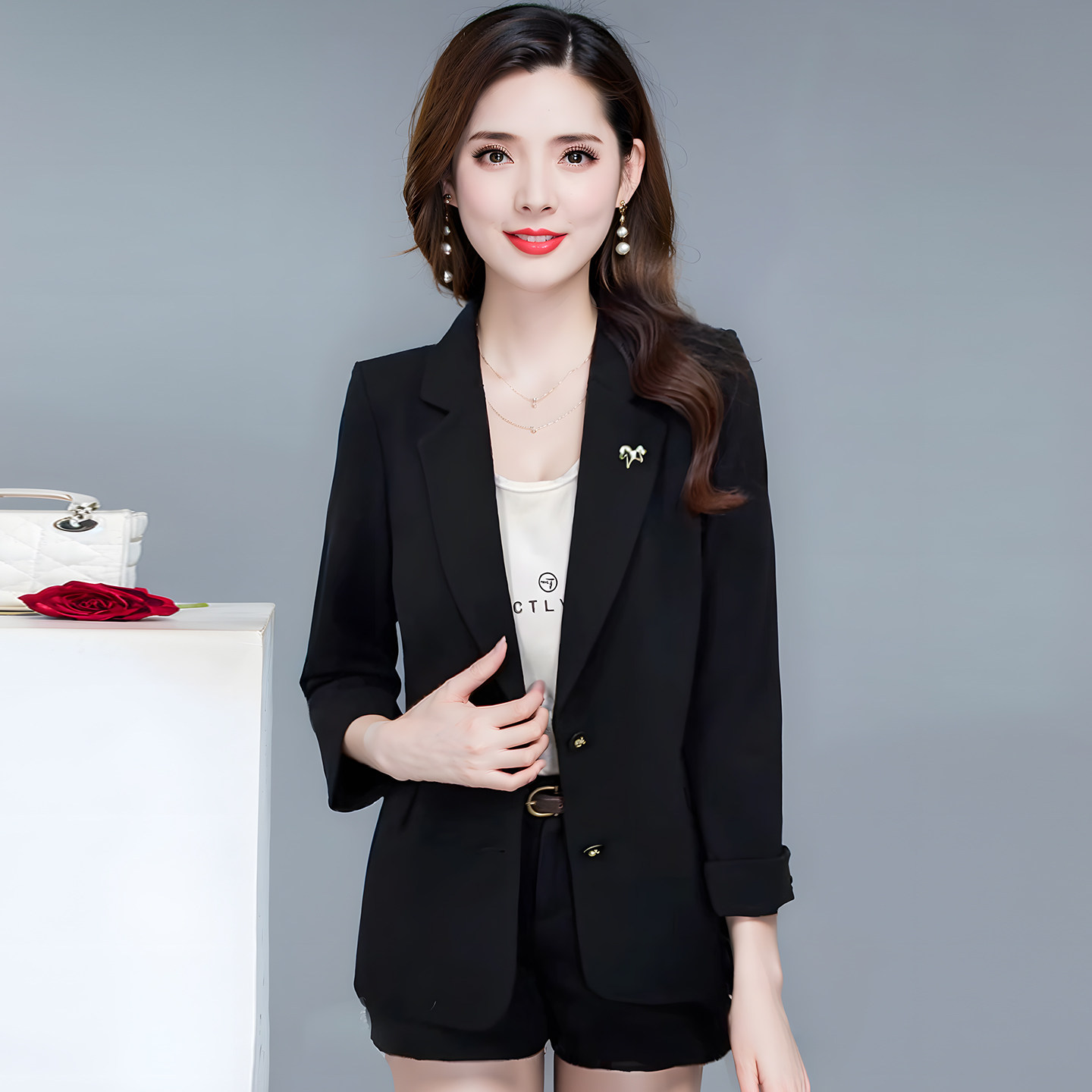 黑色小西装外套女春秋显瘦百搭