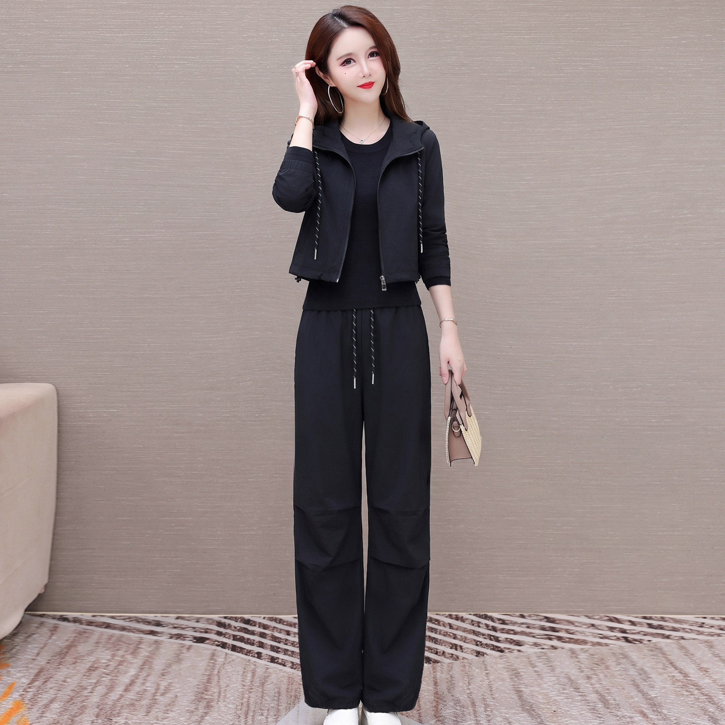 2026春秋女减龄马甲长裤三件套
