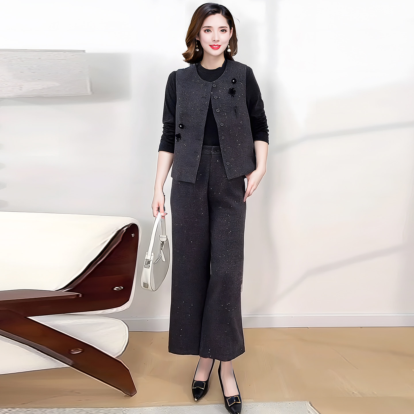 2026春秋通勤显瘦两件套裤女