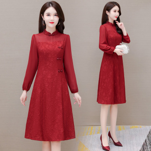 改良旗袍连衣裙女春秋2022新款韩版修身气质减龄复古小个子a字裙