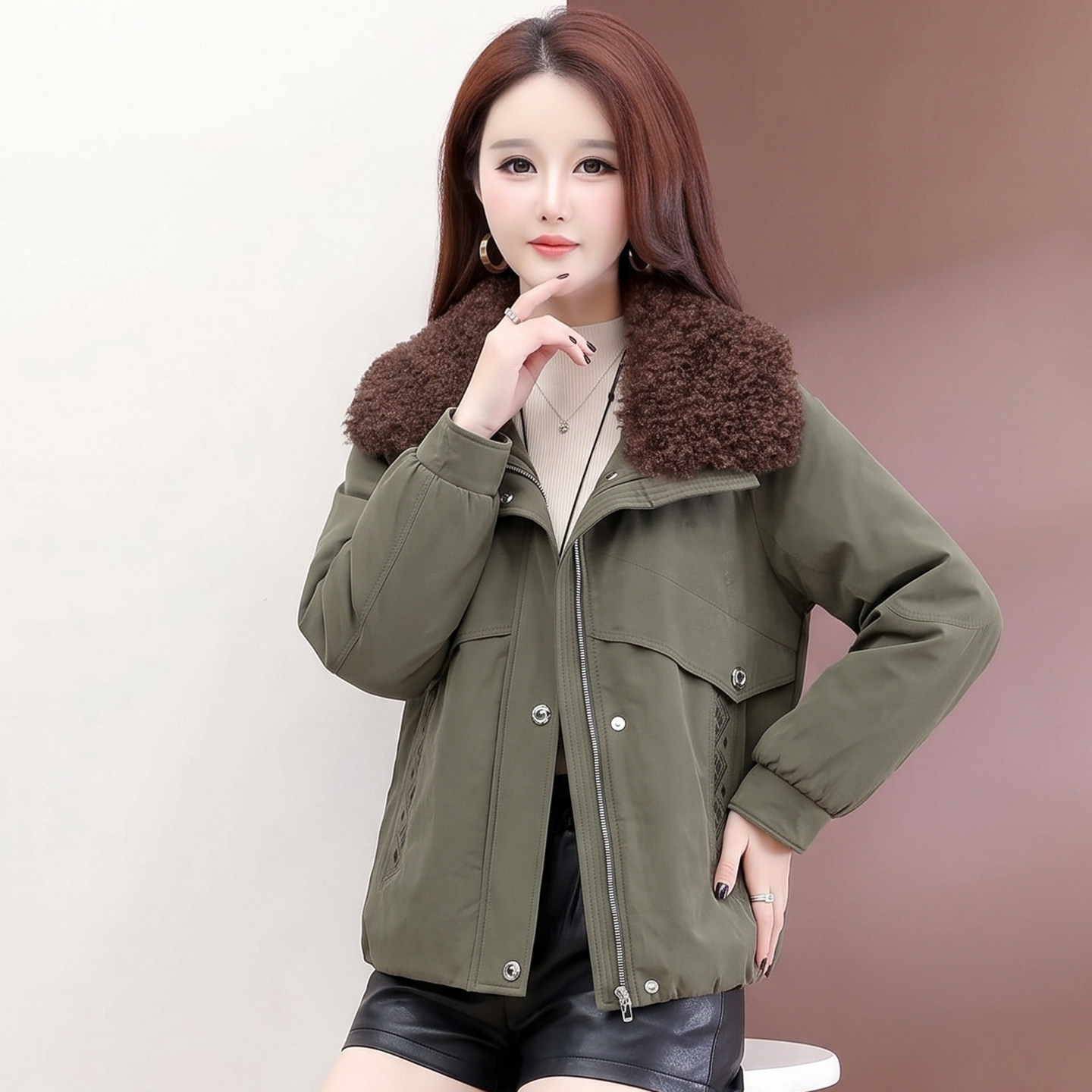 派克女秋冬显瘦白鸭绒羽绒服