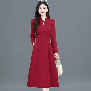 喜妈妈结婚礼服2025年春秋冬季旗袍连衣裙喜婆婆婚宴装打底裙子潮