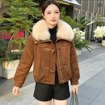 真狐狸毛羽绒服女2025冬季新款时尚宽松显瘦休闲风90白鸭绒外套潮