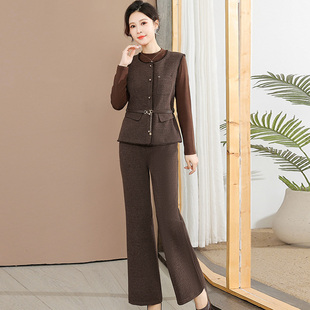 2025春秋新款时尚洋气减龄马夹直筒裤三件套装女气质百搭套装潮