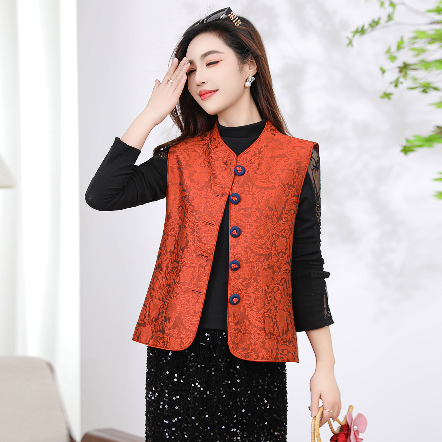 新中式风立领单排扣红色马甲女短款气质显瘦百搭背心2026春秋季潮,女装/女士精品,马夹,淘宝优惠券,粉丝福利购,淘宝优惠卷