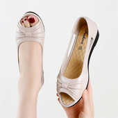 女夏季 中跟2026年新款 时尚 鱼嘴凉鞋 简约软底坡跟平底妈妈法式 女凉