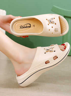 小香风厚底凉拖鞋女夏季外穿2025新款松糕气质增高仙女海边沙滩鞋