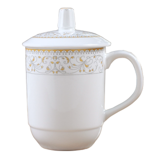 景德镇陶瓷带盖茶杯6只装水杯办公杯家用酒店会议室泡茶杯子定制