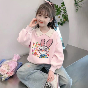 女童纯棉POLO翻领卫衣 26春秋款小女孩儿童装加绒长袖朱迪休闲T恤