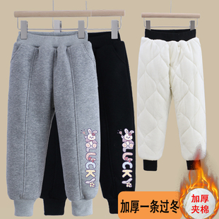 女童一条过冬三层夹棉加绒加厚冬装儿童宝宝保暖冬棉裤外穿长裤子