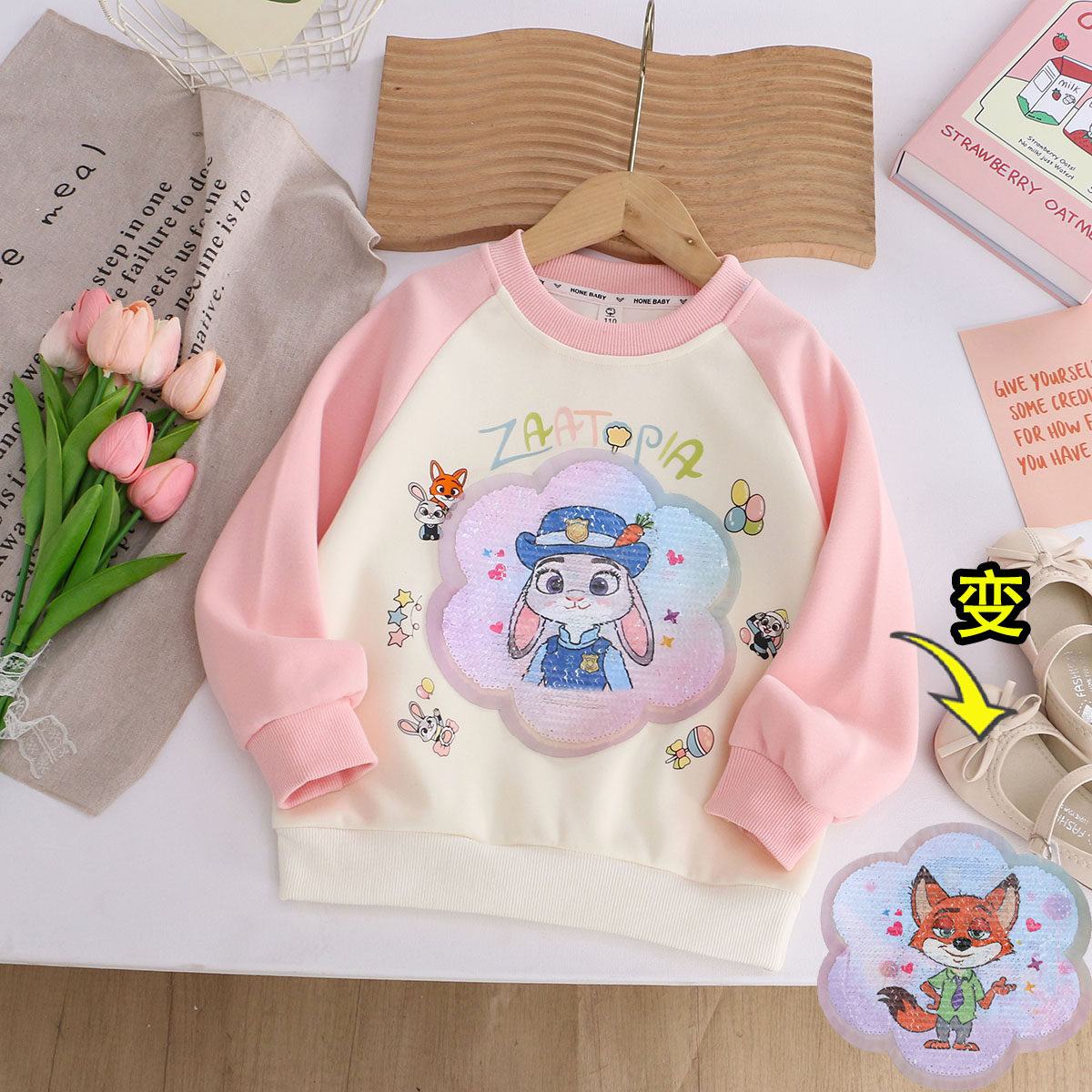女童纯棉变色亮片动物城朱迪尼克卫衣26春秋儿童装宝宝小女孩长袖