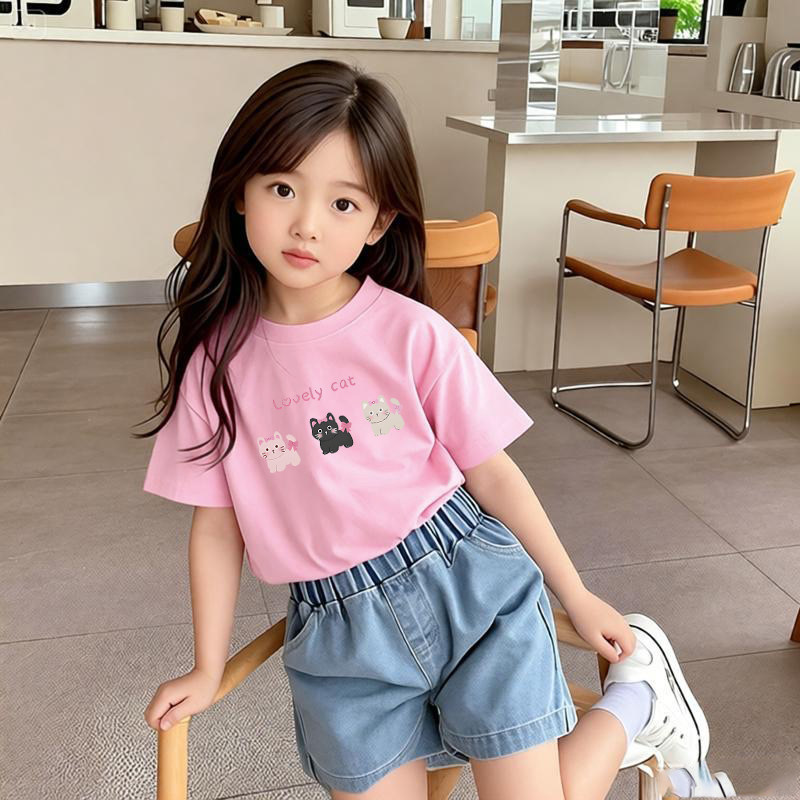 女童纯棉百搭短袖t恤 2026夏季小女孩宝宝儿童半袖打底衫圆领上衣