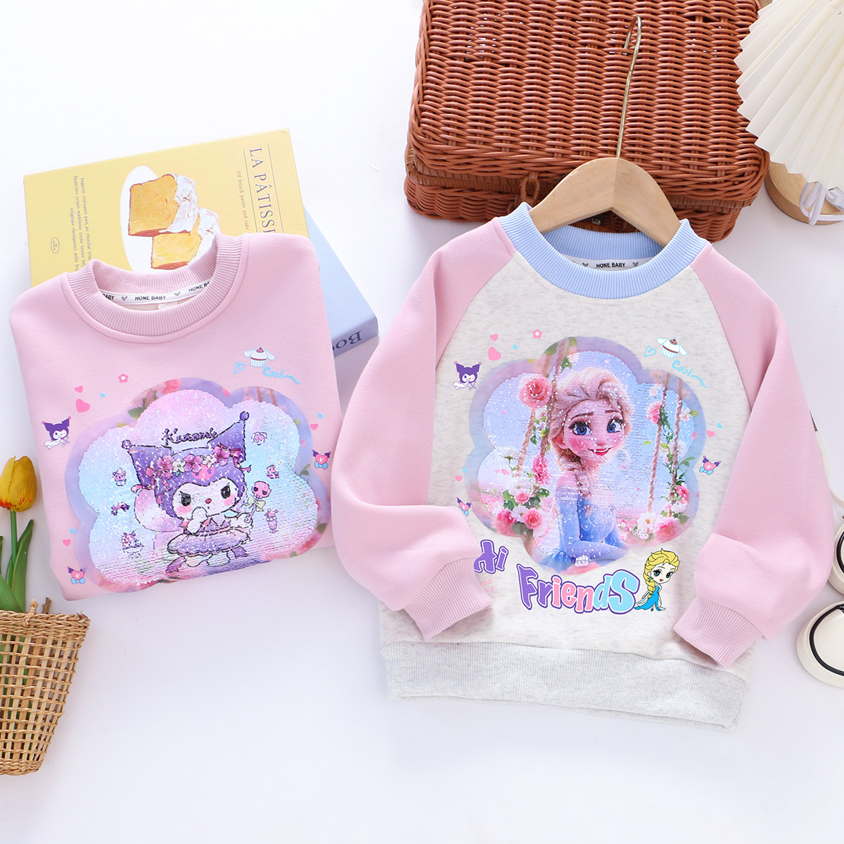 女童纯棉变色卫衣 26春秋儿童装小女孩宝宝加绒亮片长袖t恤衫上衣