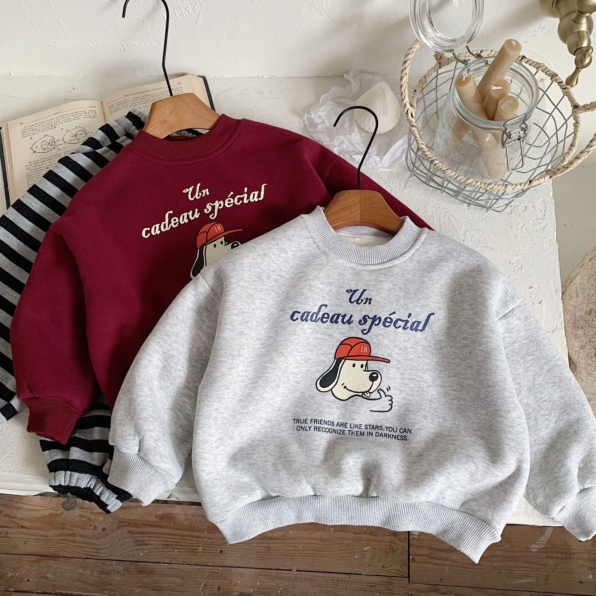 女童男童纯棉卫衣25春秋冬童装儿童小孩宝宝小狗加绒宽松保暖上衣