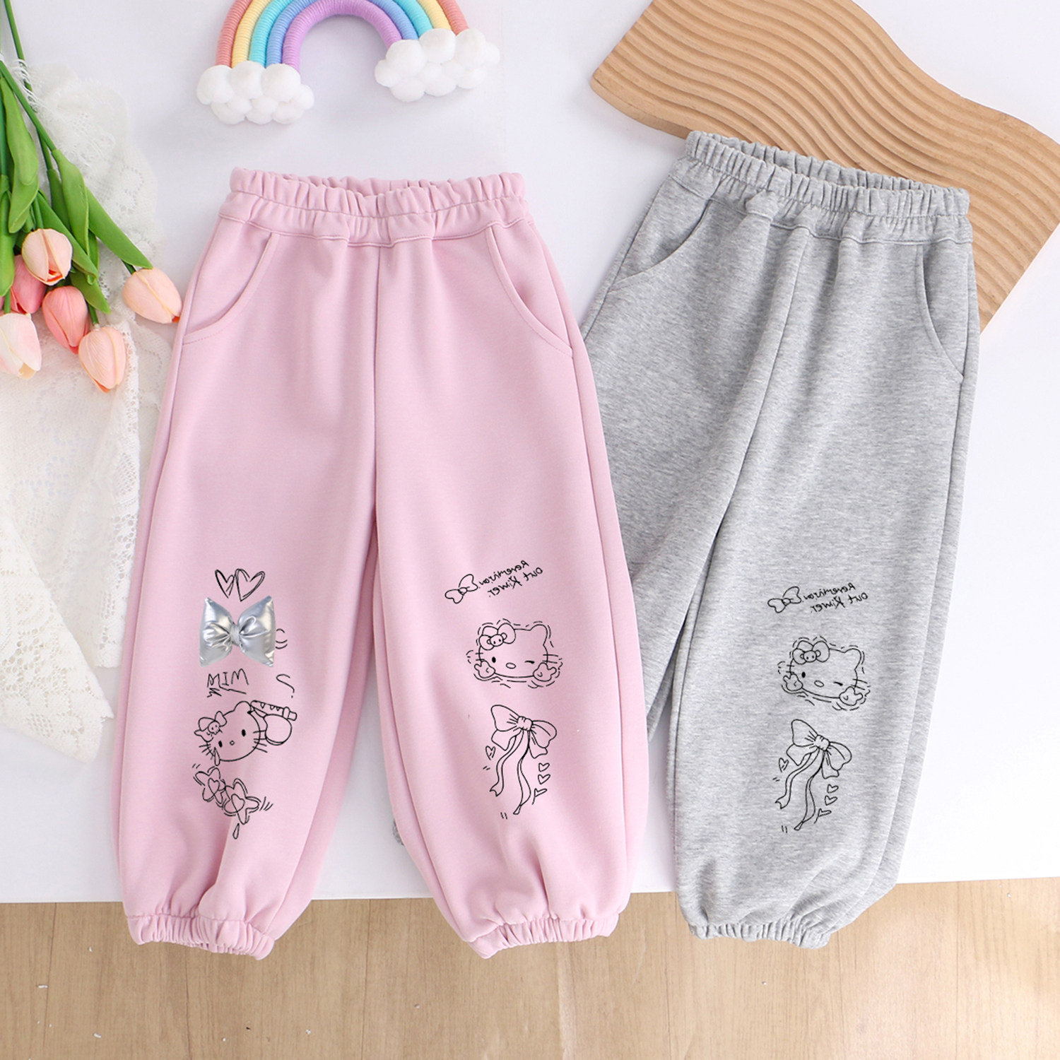 女童纯棉校服裤休闲裤运动裤26春秋儿童装长裤小女孩宝宝卡通裤子