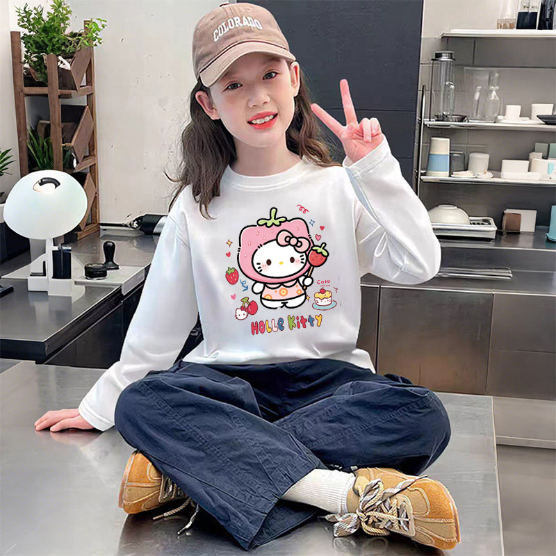 女童纯棉长袖T恤 春秋季中大童儿童小女孩女宝童装打底衫卡通上衣