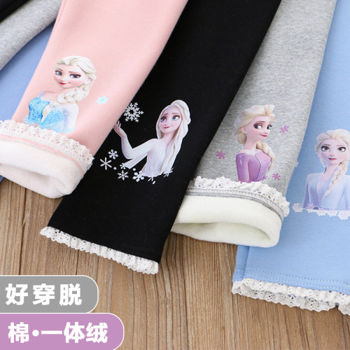 女童秋冬纯棉加绒保暖卡通打底裤