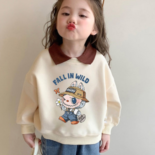 女童纯棉加厚POLO翻领卫衣26春秋儿童装小女孩宝宝假两件长袖衣服