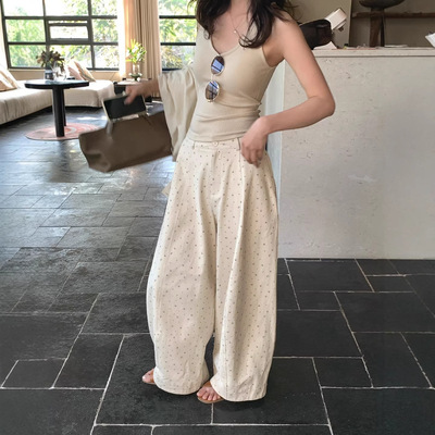 Gary的宝藏柠檬绿茶2026春季韩系显瘦休闲长裤慵懒松弛风碎花高腰